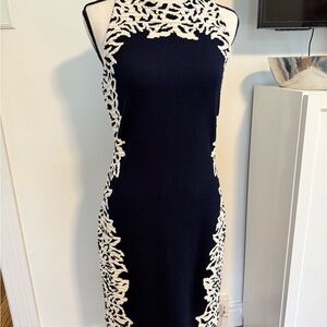 St. John Navy and Cream Knit Dress
